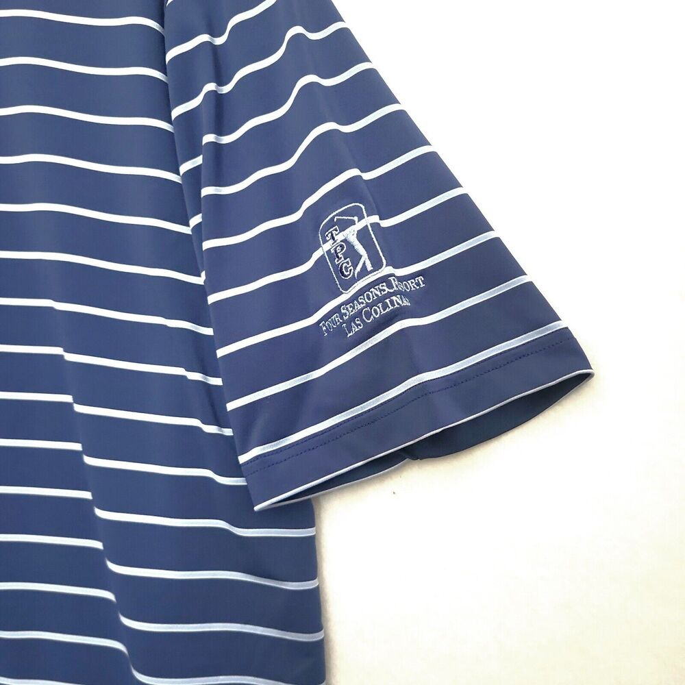 PETER MILLAR Summer Comfort Golf Polo Shirt Blue Striped‎ Performance Large Logo - Picture 4 of 6